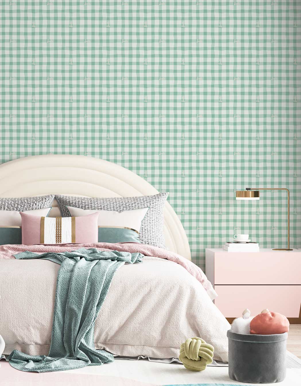 Barbie Green Gingham Wallpaper