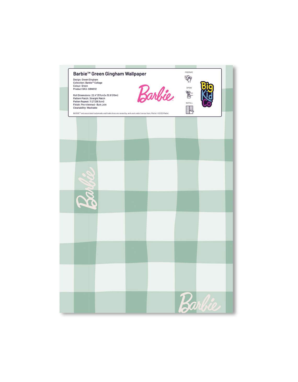 Barbie Green Gingham Wallpaper