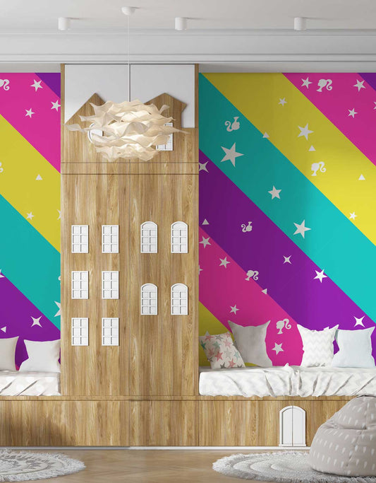 Barbie Diagonal Rainbow Wallpaper Mural