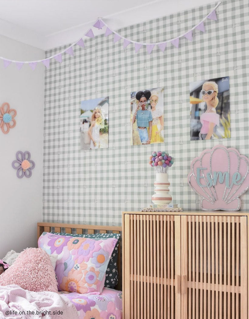 Barbie Green Gingham Wallpaper