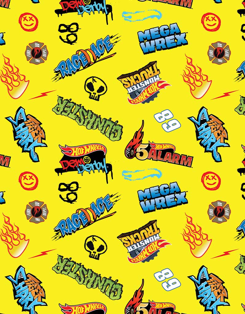 Hot Wheels Monster Trucks Logos Yellow Wallpaper Mural – BigKidCo